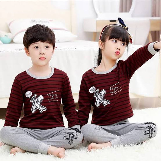 Maroon Flying Jet Kids Night Suit - Cozy Sleepwear for Boys and Girls 1 Suit (SP-120)