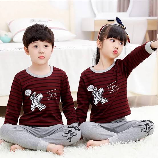 Maroon Flying Jet Kids Night Suit - Cozy Sleepwear for Boys and Girls 1 Suit (SP-120)