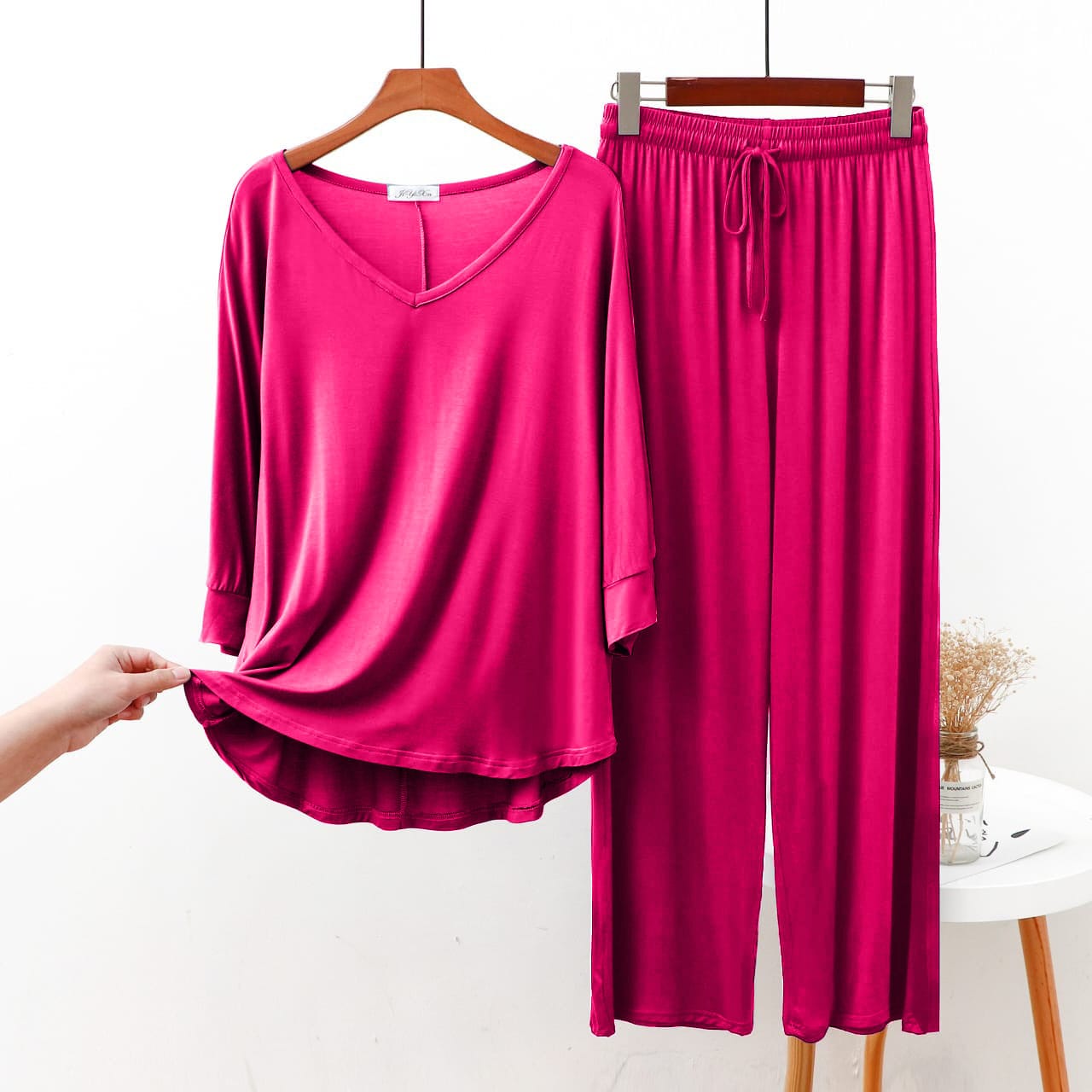 Shocking Pink V Neck with Palazzo Style The Ultimate Dream Wear Sleep Suit