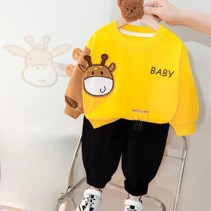 Yellow Small Baby Dragon Sweatshirt with Black Trousers Tracksuit For Kids