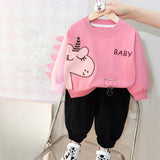 Baby Pink Unicorn Printed Sweatshirt with black trousers Tracksuit For Kids