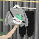 Grey Smile Cute Printed Sweatshirt With Black Trousers Kids Track Suit (RO-02)