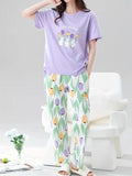 Lilac Bunny Printed Half Sleeves Night Suit