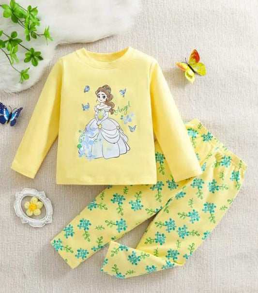 Yellow Princess Printed Kids Night Suit