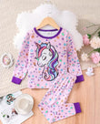 Purple Unicorn with stars Printed Kids Night Suit