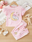 Baby Pink Moon Bear Printed Half Sleeves T-shirt with Moon Star Printed Pajama Kids Suits (RB-543)