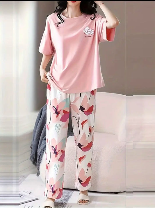 Pink Printed Half Sleeves Night Suit – Soft Feel, Cute Vibe