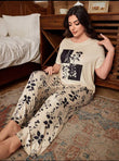 Off white Leaves Printed T-Shirt with leafs printed trouser  – Soft Feel, Cute Vibe