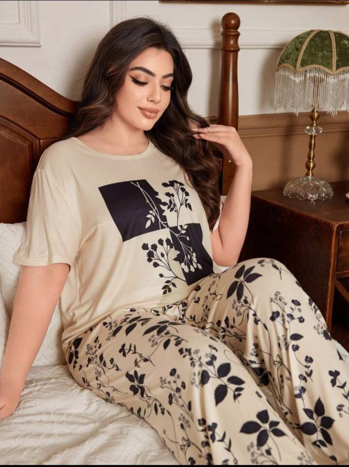 Off white Leaves Printed T-Shirt with leafs printed trouser  – Soft Feel, Cute Vibe