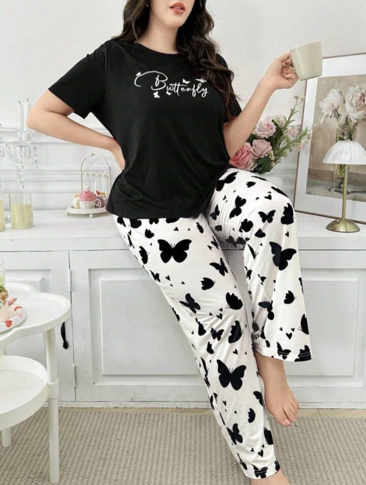 Black Butterfly Printed T-Shirt with Butterfly printed trouser– Soft Feel, Cute Vibe