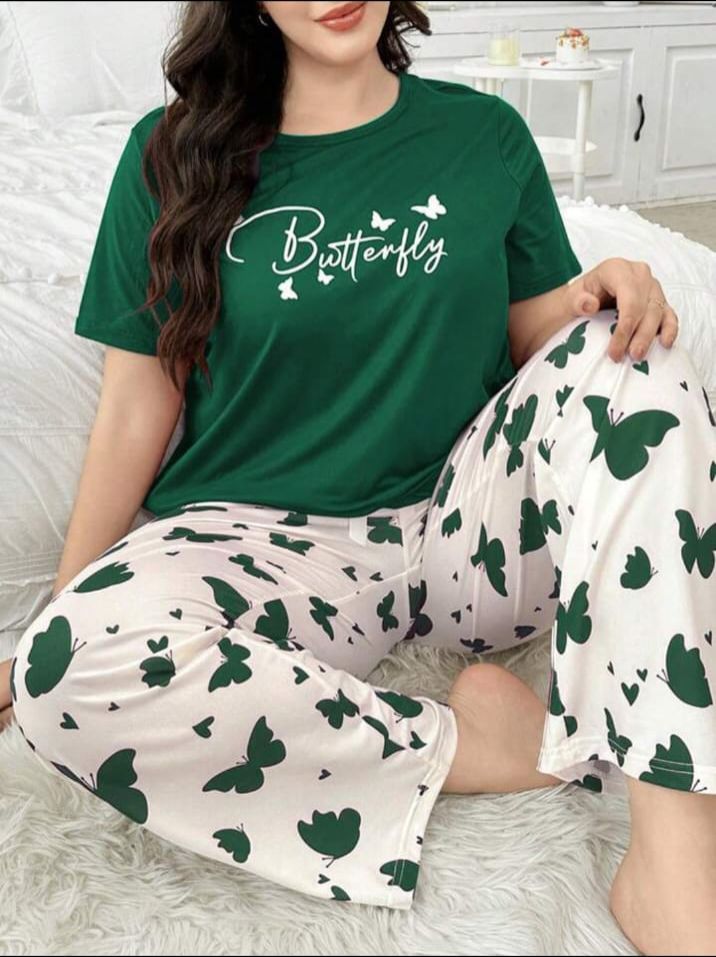 Dark Green Butterfly Printed T-Shirt with Butterfly printed trouser– Soft Feel, Cute Vibe