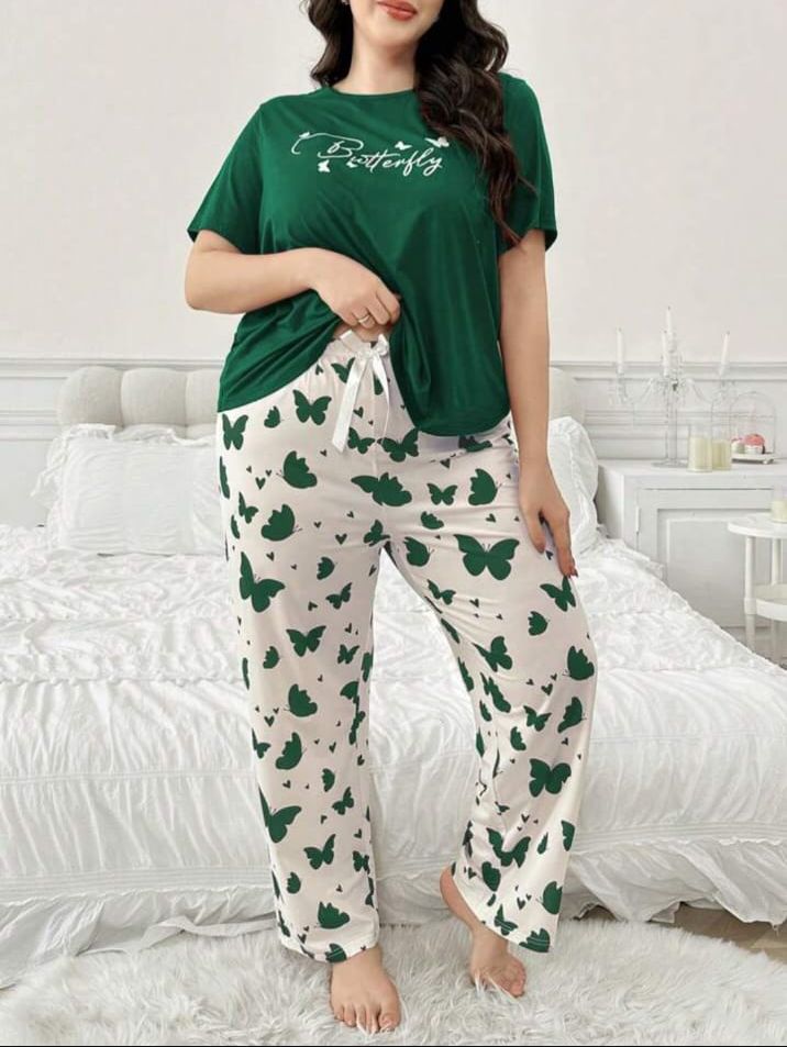 Dark Green Butterfly Printed T-Shirt with Butterfly printed trouser– Soft Feel, Cute Vibe