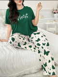 Dark Green Butterfly Printed T-Shirt with Butterfly printed trouser– Soft Feel, Cute Vibe