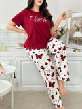 Maroon Butterfly Printed T-Shirt with Butterfly printed trouser– Soft Feel, Cute Vibe