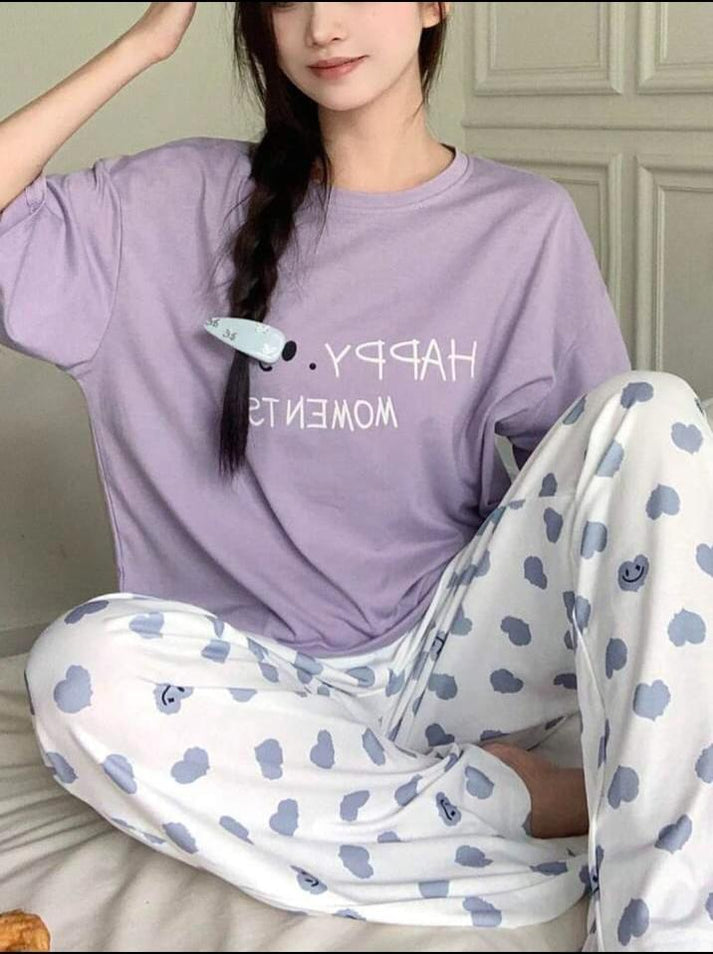 Lilac Happy Moments Printed T.shirt with Hearts Printed Trouser – Soft Feel, Cute Vibe