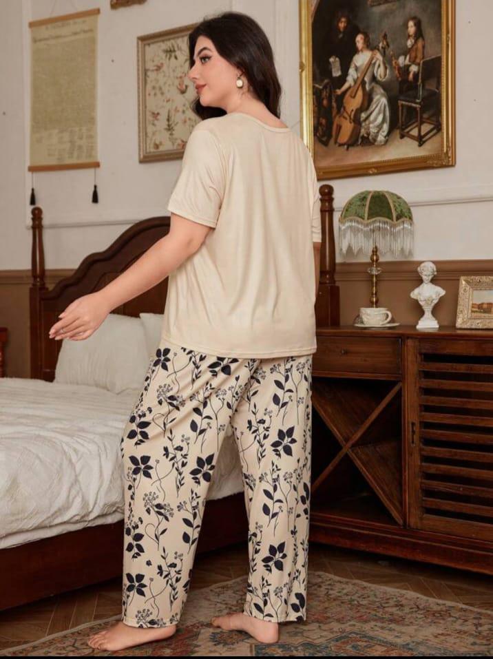 Off white Leaves Printed T-Shirt with leafs printed trouser  – Soft Feel, Cute Vibe