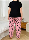 Black Sleepy Eyes Printed T.shirt with Hearts printed trouser – Soft Feel, Cute Vibe