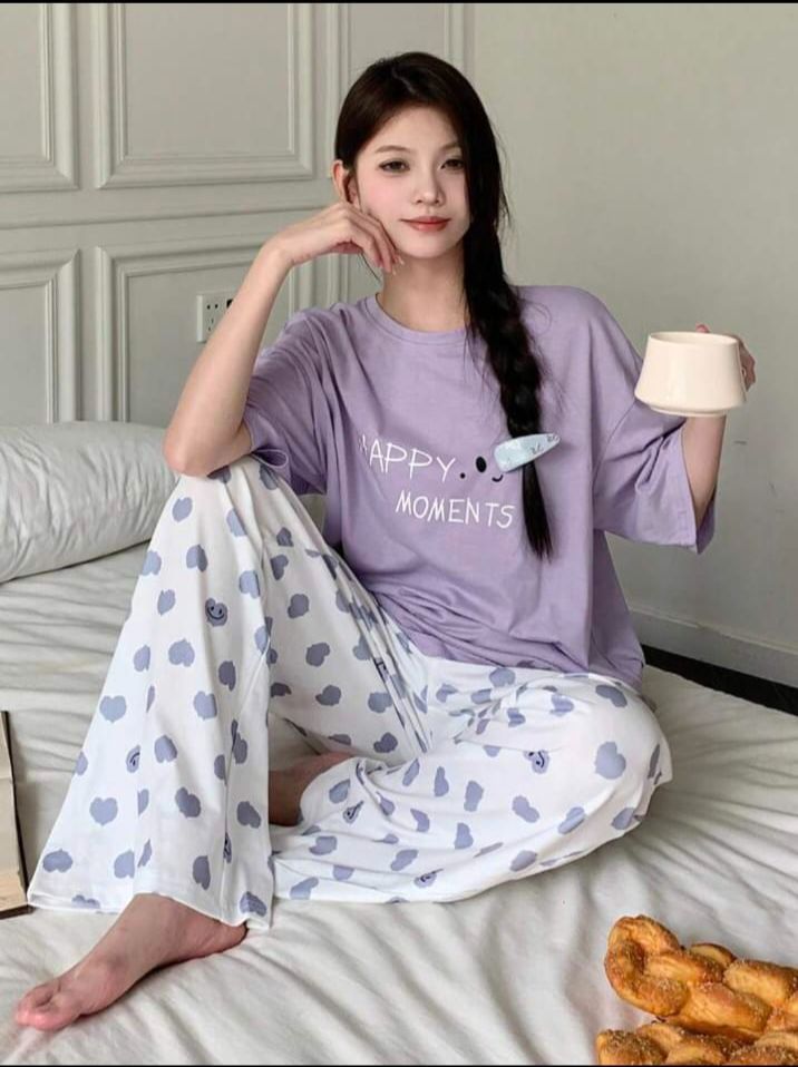 Lilac Happy Moments Printed T.shirt with Hearts Printed Trouser – Soft Feel, Cute Vibe