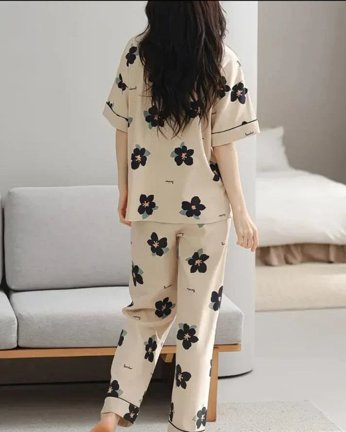 Brown Big Black All Over Flowers Print Half Sleeves – Soft Feel, Cute Vibe