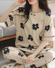 Brown Big Black All Over Flowers Print Half Sleeves – Soft Feel, Cute Vibe