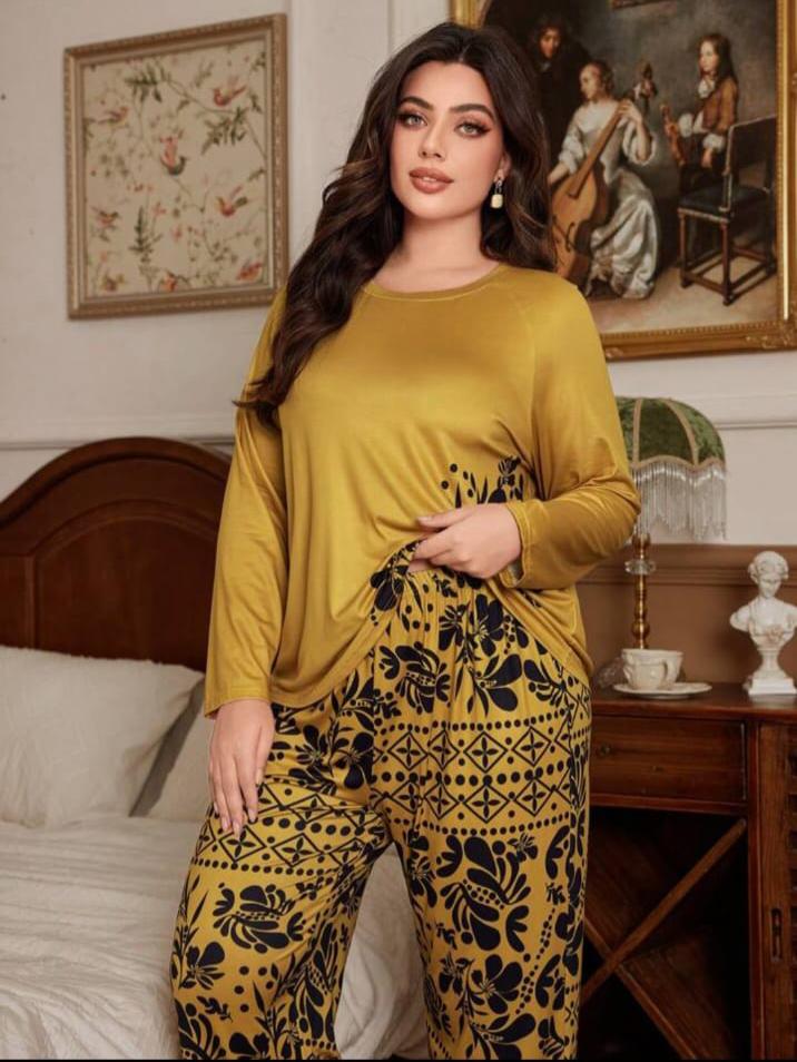 Yellow Floral Print Full Sleeves with floral Printed pajama  – Soft Feel, Cute Vibe
