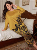 Yellow Floral Print Full Sleeves with floral Printed pajama  – Soft Feel, Cute Vibe