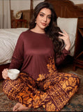 Dark Maroon Floral Print Full Sleeves with floral Printed pajama – Soft Feel, Cute Vibe