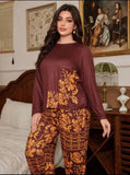 Dark Maroon Floral Print Full Sleeves with floral Printed pajama – Soft Feel, Cute Vibe