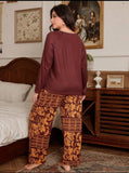 Dark Maroon Floral Print Full Sleeves with floral Printed pajama – Soft Feel, Cute Vibe
