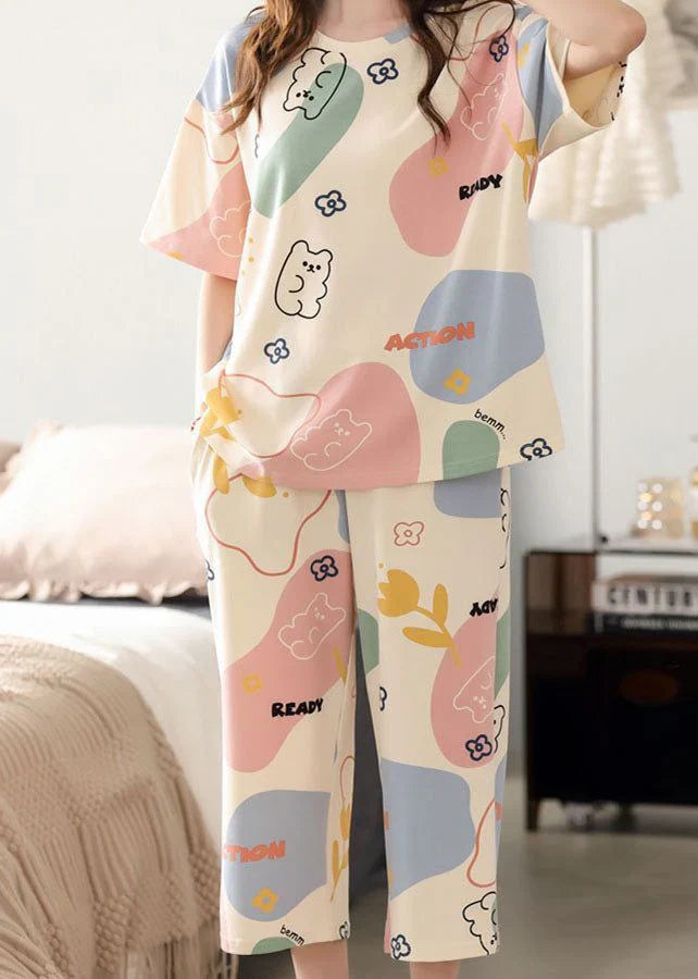 Off white Multi Cute Bears Half Sleeves with Printed pajama– Soft Feel, Cute Vibe