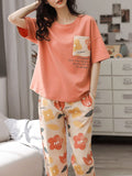 Peach Flower Pocket Printed Pajama – Soft Feel, Cute Vibe