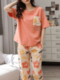 Peach Flower Pocket Printed Pajama – Soft Feel, Cute Vibe