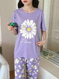 Lilac Sun Flowers Printed Half Sleeves Night Suit – Soft Feel, Cute Vibe