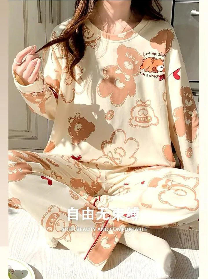 Cream Bears Let Me Sleep Full Sleeves Printed Night Suit-Soft Feel, Cute Vibe