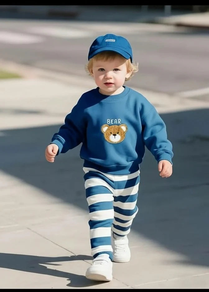 Blue Bear with stripes pajama Kids tracksuit