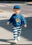 Blue Bear with stripes pajama Kids tracksuit
