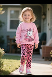 Pink Lovely Girl Bow with Cheeta Pajama Kids Tracksuit