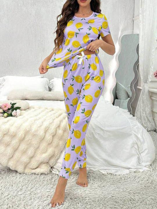Lavender Lemon Print Pajama Set