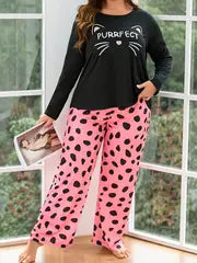 Dotted Dreams – Chic Cat-Themed Nightwear