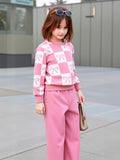Pink Checkered Bow with Pink Pajama Kids Track suit