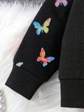Black All Over Butterfly with Butterfly Printed pajama Little Trendsetter Stylish Winter Girls Tracksuit