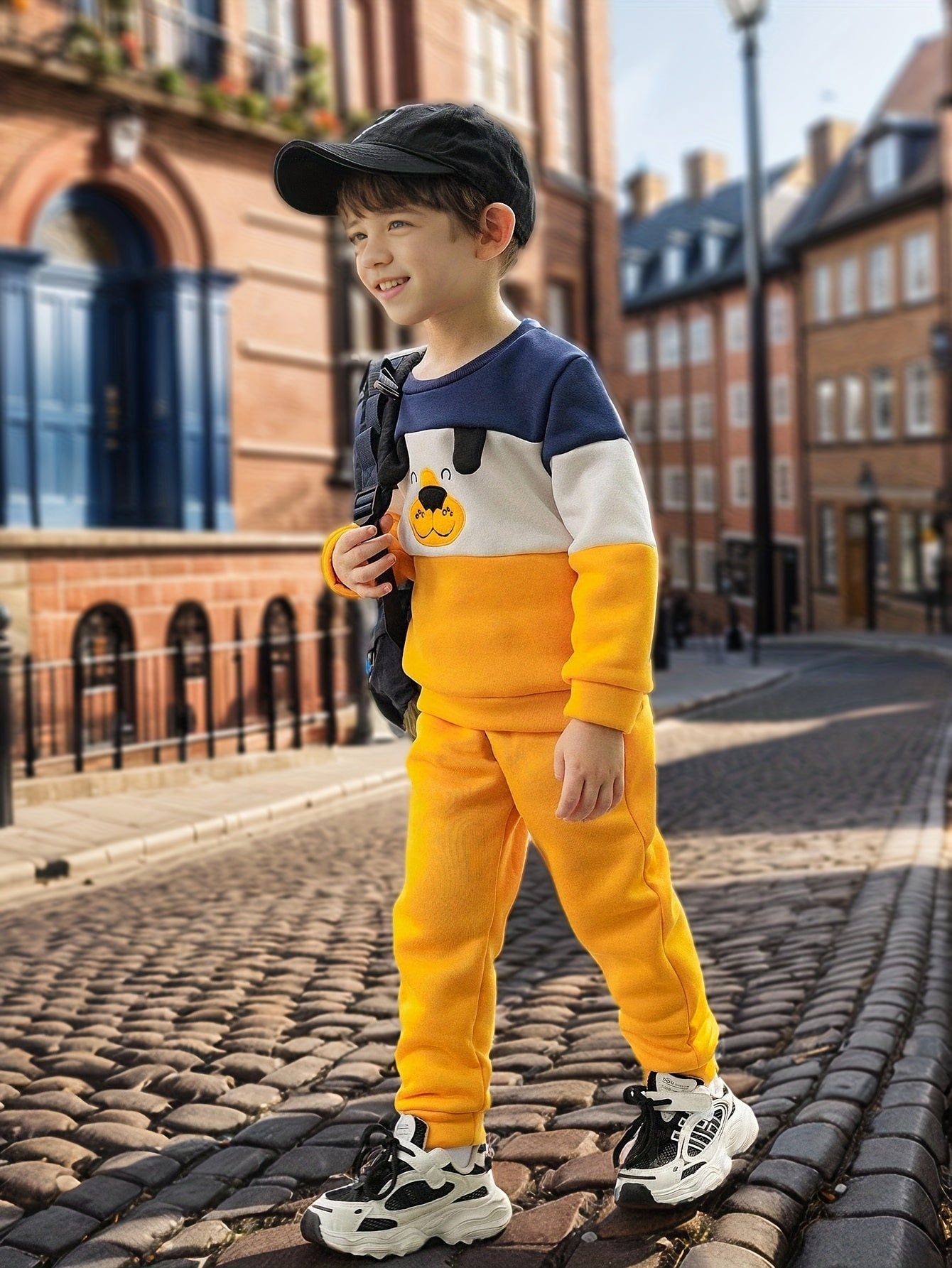Yellow and Blue Happy Dog With Yellow Pajama Kids Tracksuit