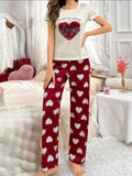 Cozy Love – Maroon Heart Printed Nightwear