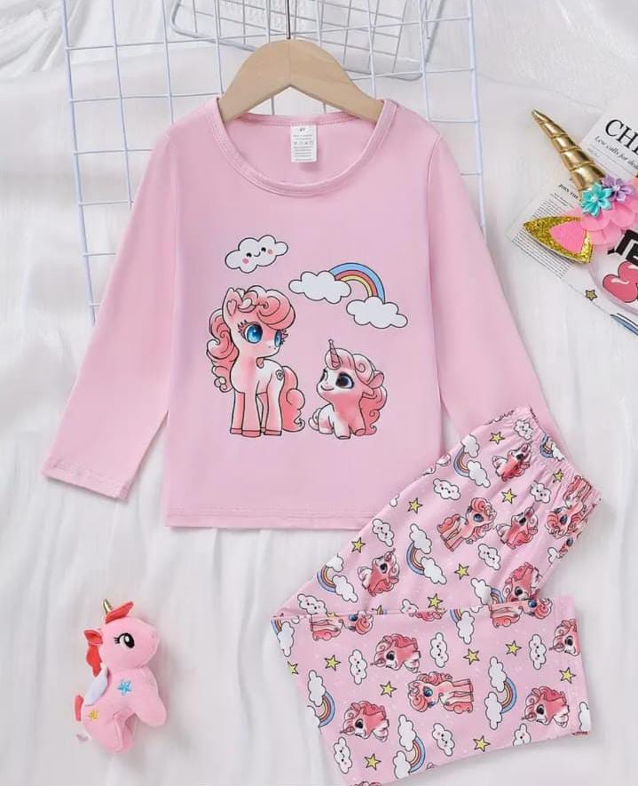 Pink Unicorn Rainbow Printed Kids Night Suit (RB-420)