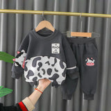 Grey And White Cow Print Sweatshirt With Trouser Tracksuit For Kids (SP-B8)