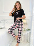 Cozy Heartbeats – Black Printed Nightwear