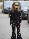 Black All Over Butterfly with Butterfly Printed pajama Little Trendsetter Stylish Winter Girls Tracksuit