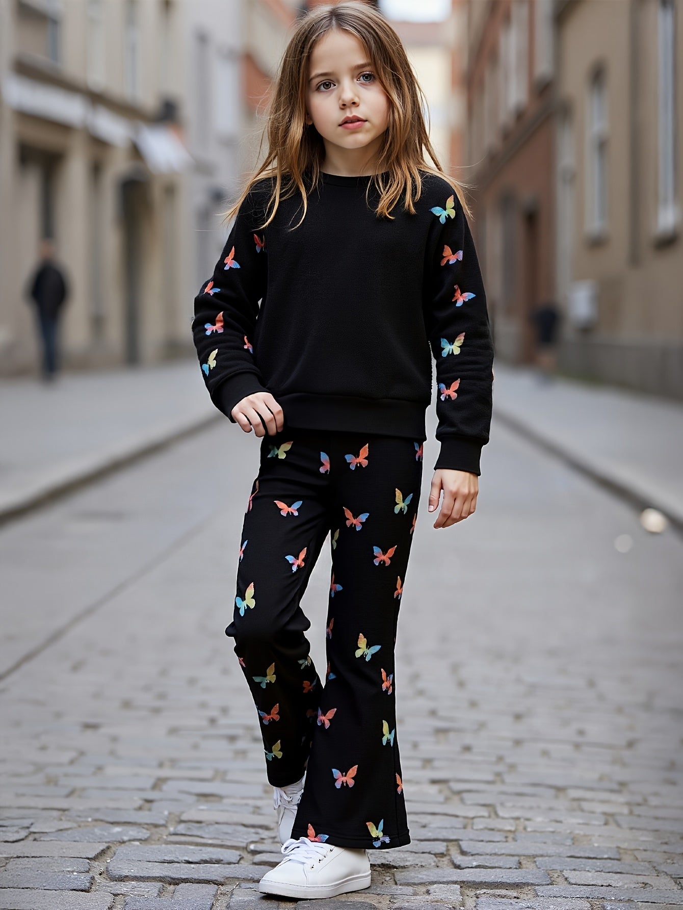 Black All Over Butterfly with Butterfly Printed pajama Little Trendsetter Stylish Winter Girls Tracksuit
