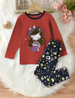 Red Barbie Girl Printed Full Sleeves T-shirt with Flower Printed Pajama Kids Suits (RB-545)