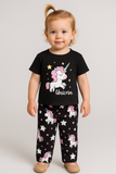 Black Unicorn Printed Half Sleeves T-shirt with unicorn Star Printed Pajama Kids Suits (RB-542)